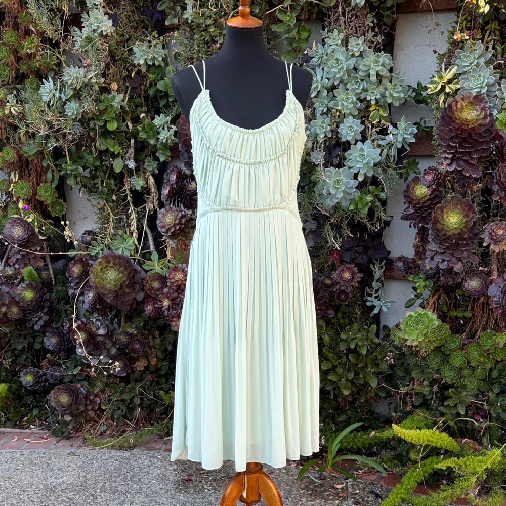 Reiss Light Green Pleated Midi Dress